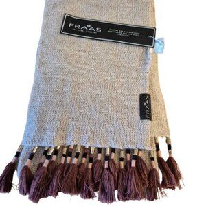 NWT Fraas Skinny Knit Taupe Scarf with Tassels